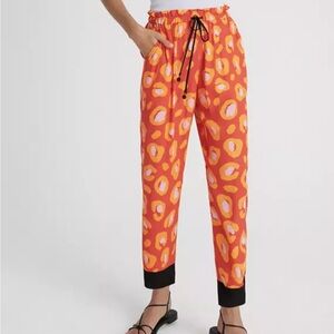 Farm Rio, leopard pants Anthropologie small red and pink and orange